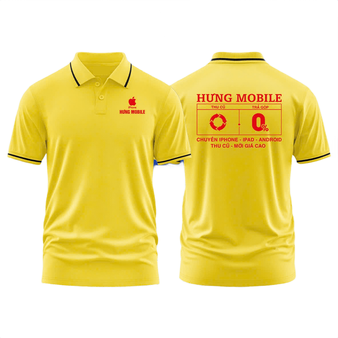 Áo thun đồng phục Polo Hưng Mobile Vàng Sọc Đen