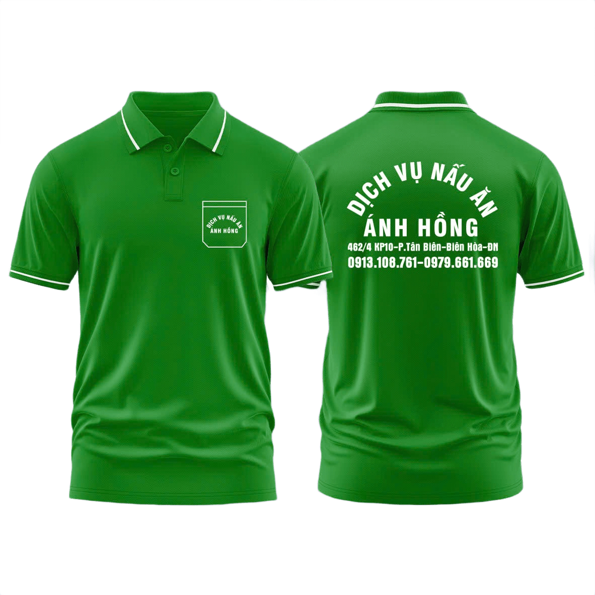 Áo thun đồng phục Polo Dịch Vụ Nấu Ăn Ánh Hồng Xanh Két Sọc Trắng