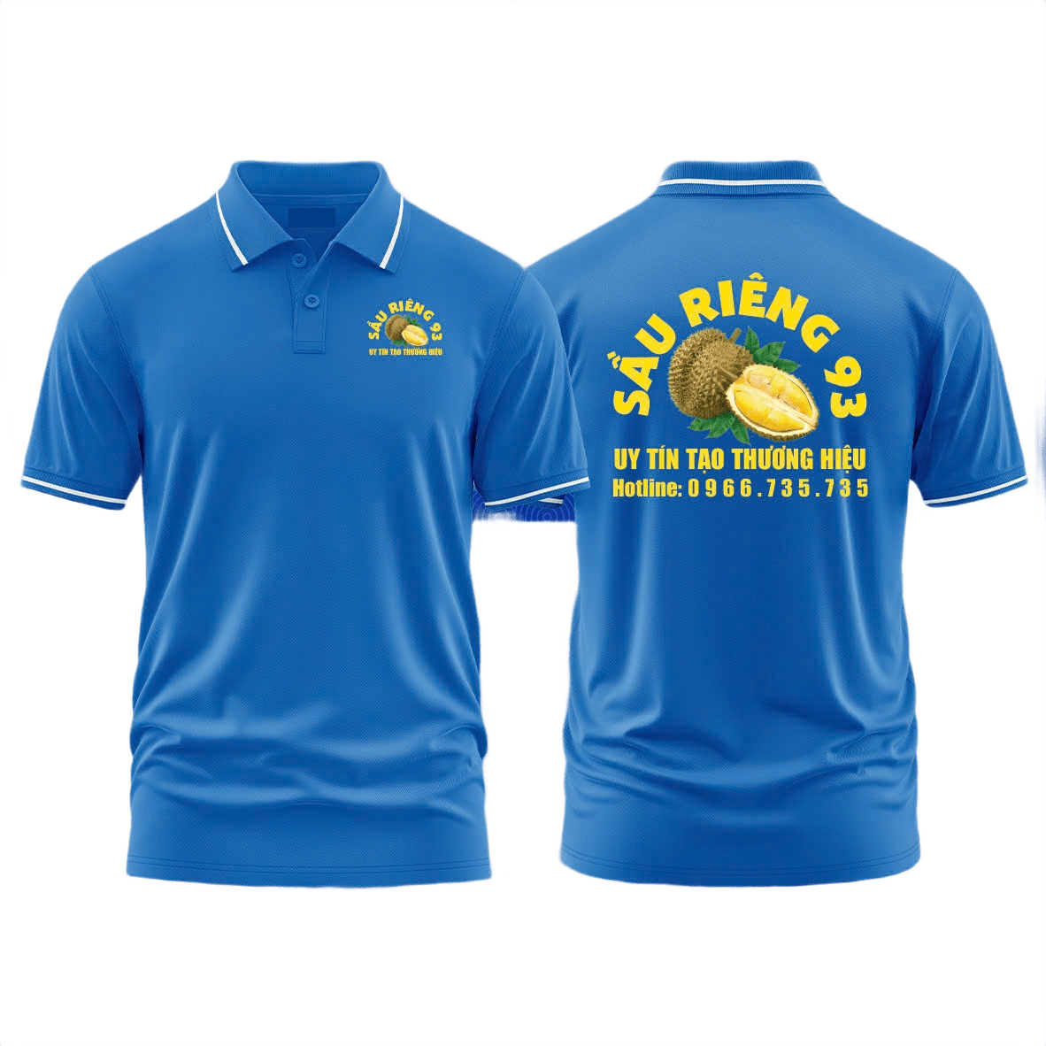 Áo thun đồng phục Polo Sầu Riêng 93 Xanh Dương Sọc Trắng